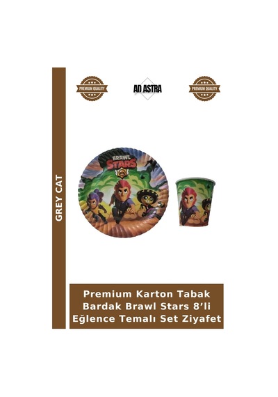 Premium Karton Tabak Bardak Brawl Stars 8 Li Eğlence Temalı Set Ziyafet Çok Renkli