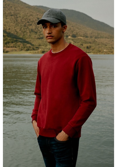 AC&Co / Altınyıldız Classics Erkek Bordo Standart Fit Normal Kesim İçi Polarlı Bisiklet Yaka Sweatshirt Bordo