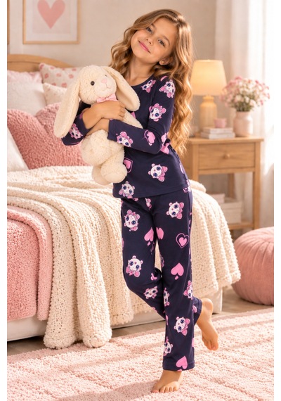 Free Beka Desenli Bisiklet Yaka Süet Kumaş Kız Çocuk Uzun Kollu Pijama Takımı Siyah Free Beka Desenli Bisiklet Yaka Süet Kumaş Kız Çocuk Uzun Kollu Pijama Takımı Siyah