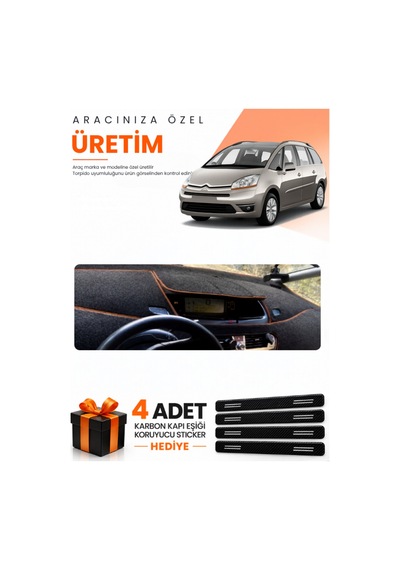 Cıtroen C4 Grand Picasso 2007-2013 Uyumlu Torpido Koruma Örtüsü Oto Kılıfı - Siyah Kahverengi