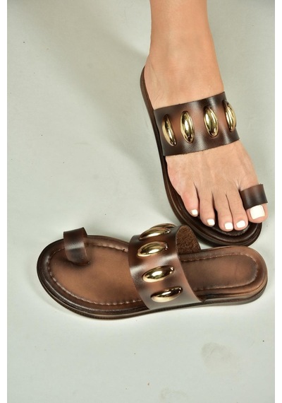Fox Shoes U390972403 Kahverengi Hakiki Deri Kadın Terlik Kahverengi-hakiki Deri