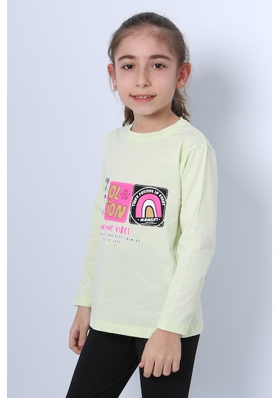 Hçm Kız Çocuk Uzun Kollu Tshirt 4 Mevsim Bisiklet Yaka Cool Edition Baskılı D45 Yeşil