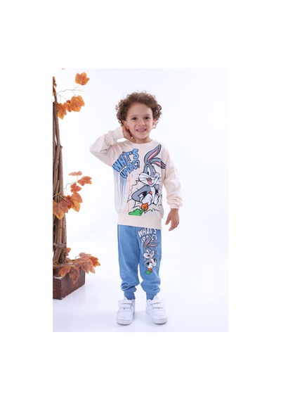 Lolliboomkids Erkek Çocuk Havuçlu Sevimli Tavşan Karakter Baskılı Mavi Renk Eşofman Takımı Mavi