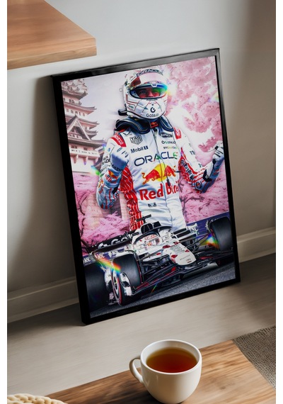 Max Verstappen Siyah Ahşap Çerçeveli Poster, Dekoratif Formula 1 Duvar Tablosu