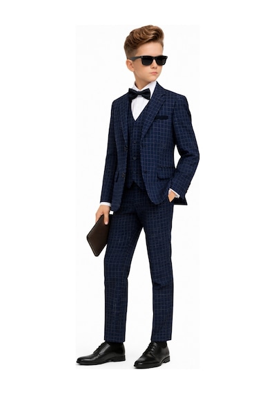 Ahengim Erkek Çocuk Slim Fit Dokulu Çizgili Klasik Takım Elbise Ak197-198 Lacivert