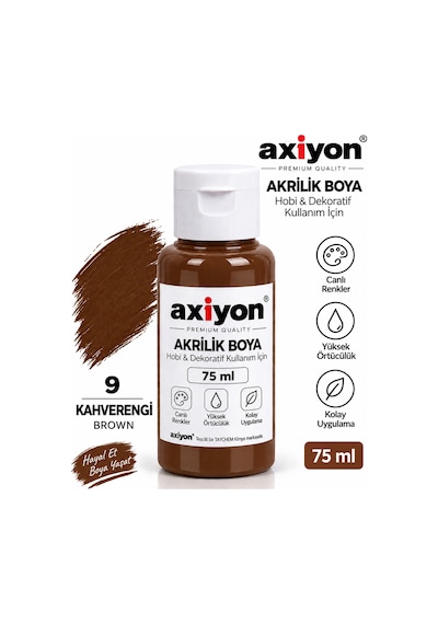 Axiyon Art Akrilik Boya 75 Ml Kahverengi 2'li Paket Su Bazlı Hobi Ve Dekoratif Boya