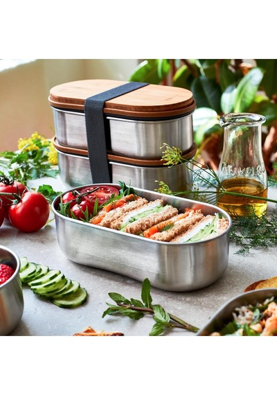 Black Blum Çelik Bento Kutusu, Çift Katmanlı, 1l Kapasiteli, Bambu Kapak Saklama Kapları Çok Renkli