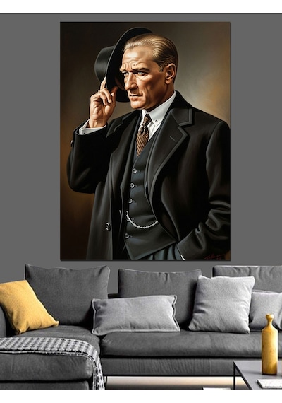Ahşap Tablo Atatürk Siyah Takım Elbise