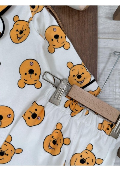 %100 Pamuk Yumuşak Doku Ayıcık Baskılı Mevsimlik Bebek Ve Çocuk Pijama Takımı 4bb2 Beyaz