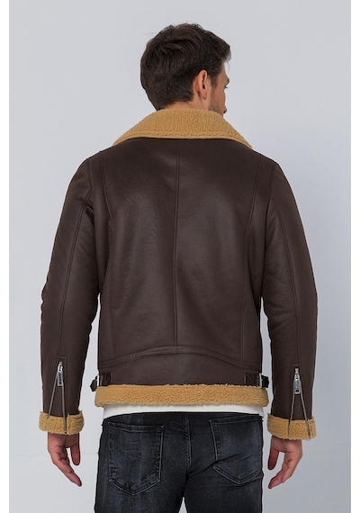 Cekmon Erkek Regular Fit İçi Yünlü Fermuar Detaylı Deri İşçilikli Klasik Suni Deri Mont 001