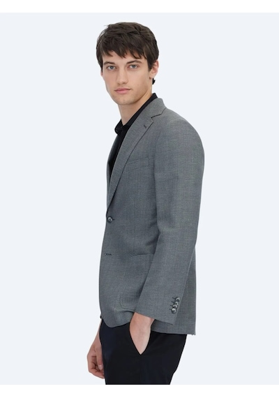 Kip Antrasit Düz Modern Fit Yün Karışımlı Ceket Antrasit