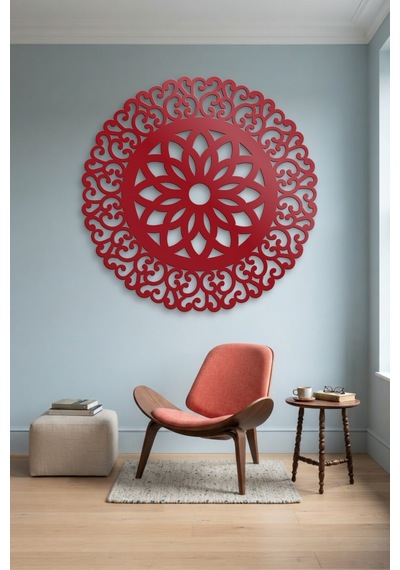 Lotus Mandala Metal Duvar Tablosu - Duvar Sanatı - Duvar Dekoru - Kırmızı