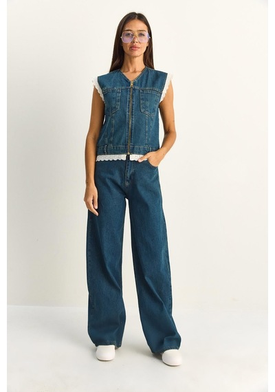 Shade Kadın Dantel Detaylı Denim Yelek Ve Wide Leg Pantolon Denim Takım 8210 60286153 - Lacivert Shade Kadın Dantel Detaylı Denim Yelek Ve Wide Leg Pantolon Denim Takım 8210 60286153 - Lacivert