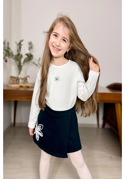 Koçak Kids Nakışlı Şort Etekli 2li Kız Çocuk Takım Siyah