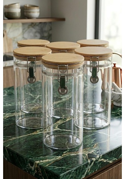 Bambum Mada 1300Ml 20 CM 6 Lı Kelepçeli Vakumlu Boroslikat Cam Set