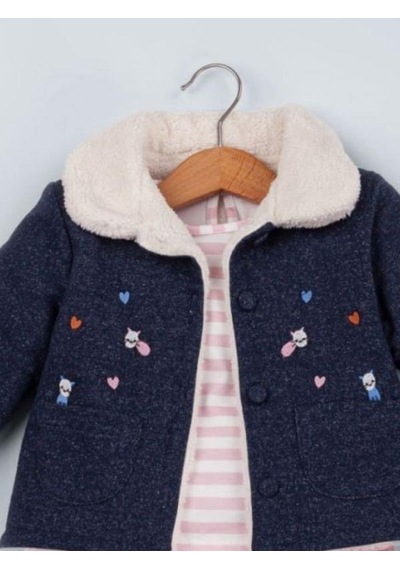 Baby Rose Kız Bebek Örme Kot Ceket Pantolonlu 3 Lü Takım-14925 Çok Renkli