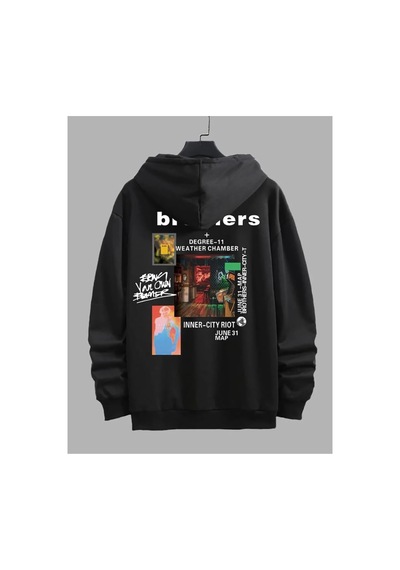 Medinenur Unisex Brothers Baskılı Kapüşonlu Sweatshirt siyah