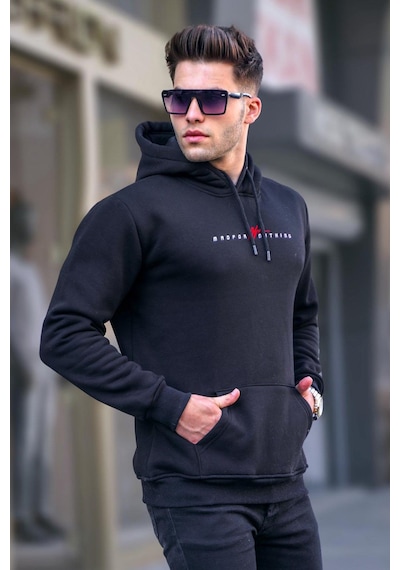 Madmext Siyah Basic Kapüşonlu Sweatshirt 6002 Siyah