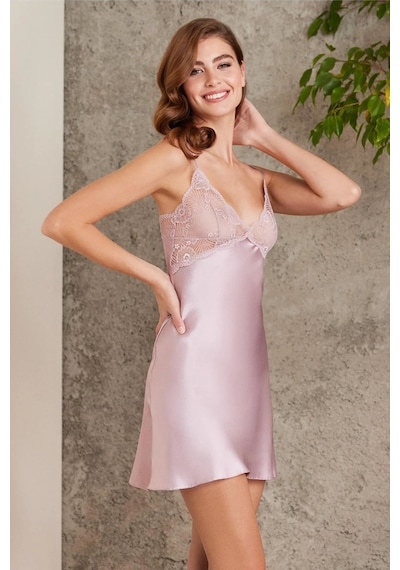 Pierre Cardin 7035 Kadın Rose Gelin Set 4'lü Saten Sabahlık Gecelik Şortlu Takım Rose