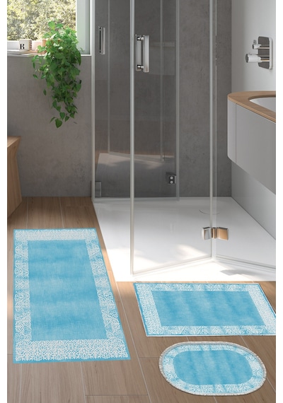 Dekoreko Kaymaz Taban Djt 3 Lü Banyo Paspas Takımı Star Pamuk Karışık Modern 1460 Mavi