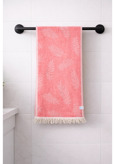 Aquatolıa Doğa Peştemal - %100 Pamuk- 100x180- Peştemal- Plaj Havlusu- Yaprak Desen Kırmızı