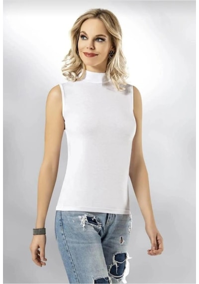 Kota 6236 Kadın Boğazlı Kolsuz Body Atlet Tekli beyaz