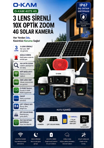 O-kam Ok-4075 4g 3 Lens 10x Optik Zoom Kamera