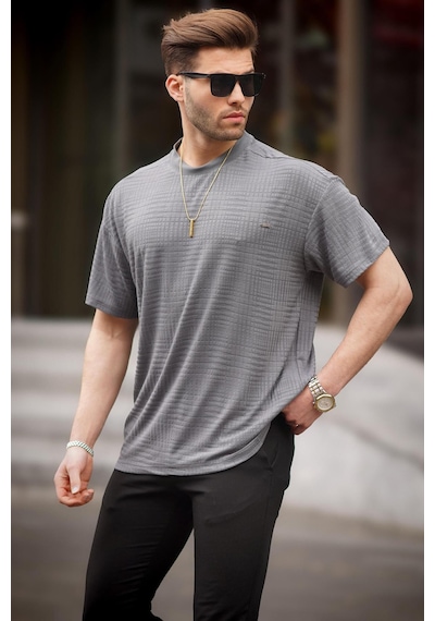 Madmext Füme Oversize Bisiklet Yaka Erkek Tişört 6191-füme Füme