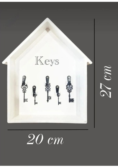 Beyaz Kapı Yanı Home Keys Anahtarlık Dekoratif Desenli 5 Askılı Siyah