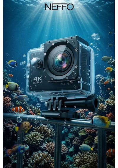 Aksiyon Kamera 4k Ultra Hd 170 Derece Çekim Wifi Bağlantılı 4k 30 Fps 16 Mp Siyah