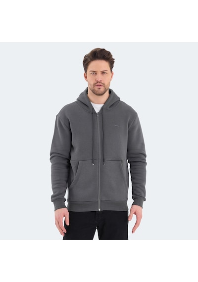 Slazenger VONDA Erkek Fermuarlı Kapüşonlu Cepli Koyu Gri Sweatshirt