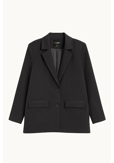 Mixray 4786 Kadın Oversize Kruvaze Blazer Ceket Siyah Siyah