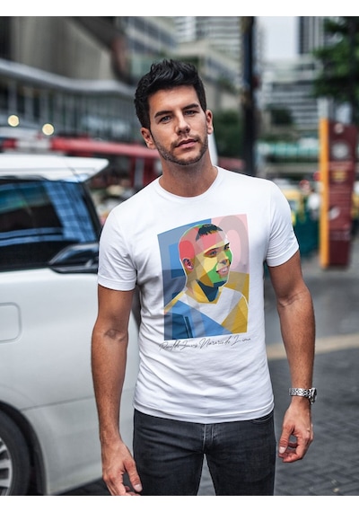 Noıssey Mavi Ronaldo Nazario Brezilya Real Madrid Inter Efsane Futbolcu Baskılı T-shirt Pnr Beyaz