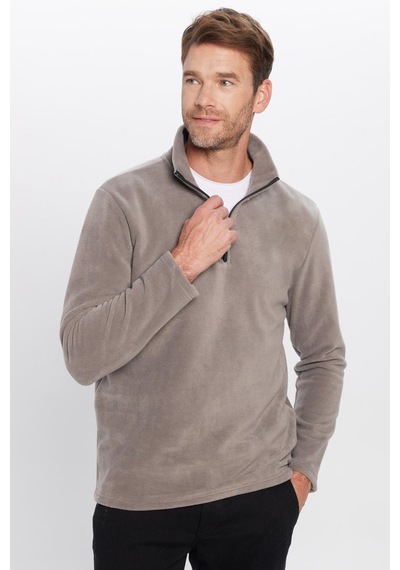Tudors Unisex Standart Fit Anti-pilling Tüylenme Yapmayan Soğuk Geçirmez Gri Bato Yaka Polar Sweatshirt-30142 Gri