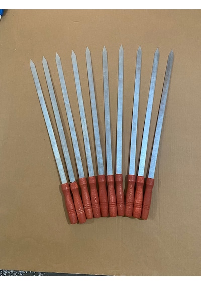 Mobilreyon- 10 Adet Ahşap Saplı Adana Kebap Kıyma Şişi-galvanizli Şiş 55 Cm