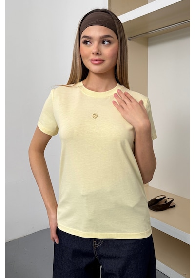 Giysa Kadın Lale Aksesuarlı Pamuklu T-shirt Sarı - 26y 26516