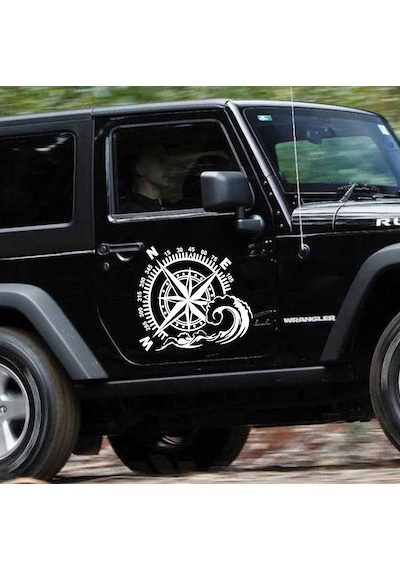 Pusula Ve Dalga Sticker - 4x4 Off Road Adventure Kamp Sticker - Araba Oto Karavan Motosiklet Sticker - 00067 30x26 Cm