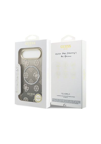 Apple Uyumlu iPhone 17 Air Kılıf Guess Lisanslı M-safe Özellikli Simli Peony Desenli Silikon Kapak Siyah Siyah