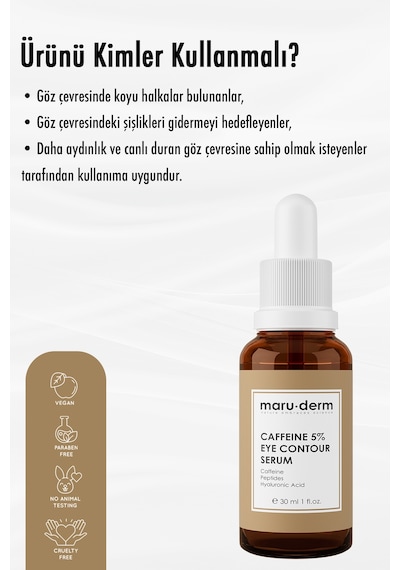 Maruderm Caffeine %5 + Peptides + Hyalüronik Asit Göz Çevresi Serumu 30 ML