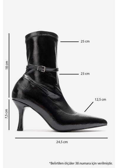 Luvi Shoes Andora Siyah Kırışık Rugan Kadın Topuklu Bot