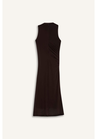 DeFacto Bodycon Vücudu Saran Yarım Balıkçı Yaka Basic Düz Tül Kolsuz Maxi Abiye Elbise C3519AX25SPBR52