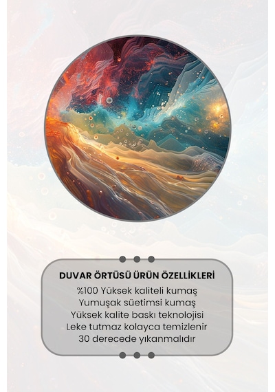 Kozmik Renkler Desenli Duvar Halısı Duvar Örtüsü Tapestry Süet Dokulu Kumaş