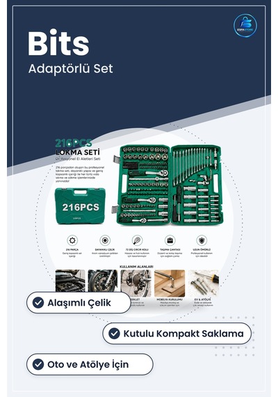 Lokma Soket Seti Bits Adaptörlü Krom Vanadyum Çelik Koçan Tamir O