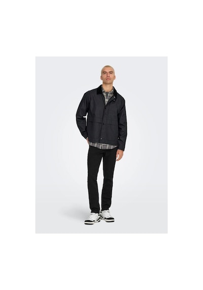 Only & Sons Erkek Yüksek Yaka Dış Mont Düğmeli Ve Fermuarlı, Siyah, %100 Geri Dönüştürülmüş Polyester Only & Sons Erkek Yüksek Yaka Dış Mont Düğmeli Ve Fermuarlı, Siyah, %100 Geri Dönüştürülmüş Polyester