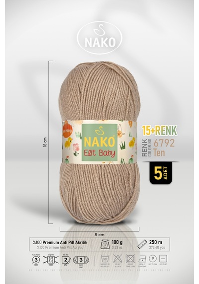 Elit Baby - 6792 Ten - 5'li Paket - 100gr/250m - Bebek İpi - Anti Pilling Tüylenmez İp