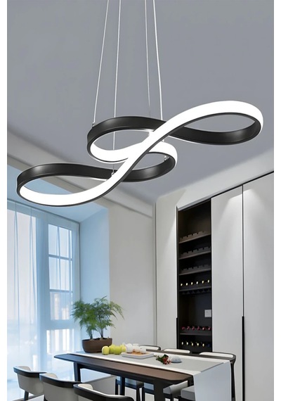 Modern Yol Led Avize Orjinal Kaplama - Beyaz Işık - Siyah Siyah