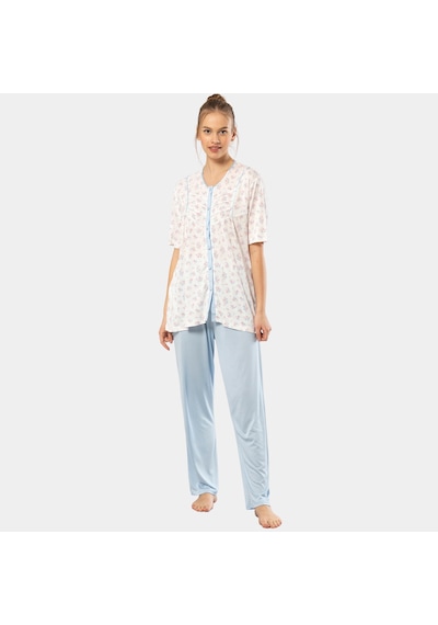 Empirme Düğmeli Battal Kısa Kollu Pijama Takım 3370/mavi Mavi