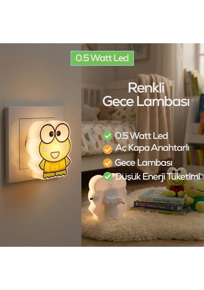 Softled-7033 Kurbağa Figürlü Renkli Gece Lambası - 0.5w 3 Led- 10'li Paket Diğer