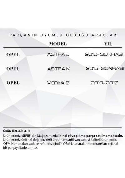 Opel Astra J, Astra K, Meriva B İçin Ön Silecek Kapağı