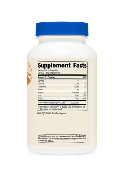 Grass-fed Beef Liver 3,000 Mg 120 Capsules - Non Gmo - Gluten Free